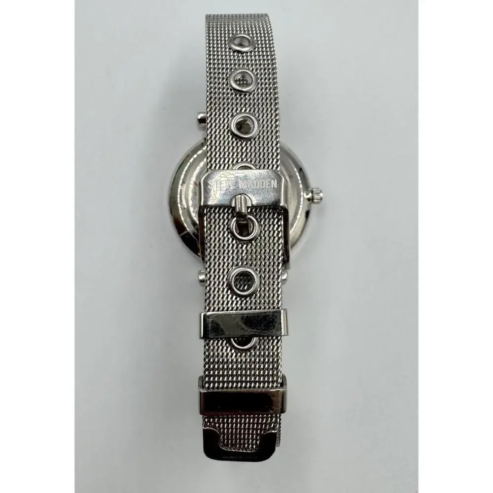 Steve Madden Silver Stainless Steel Mesh Analog Dial Watch SMWS120‎ NEW BATTERY